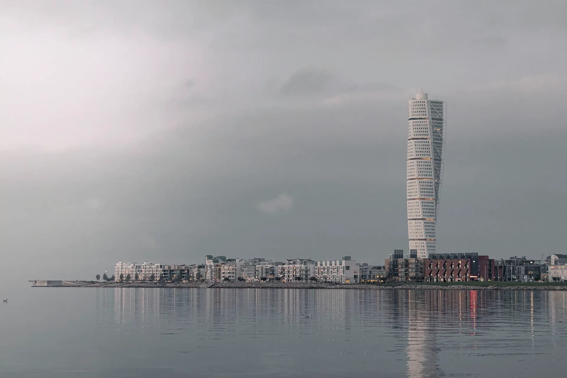 Turning torso building in Malmø seen from afar.